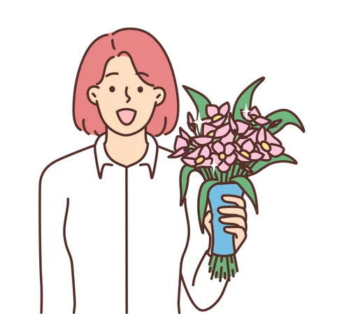 Girl holding bouquet  Illustration