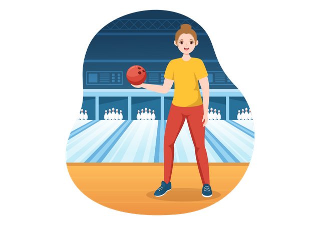 Girl holding bowling ball Illustration