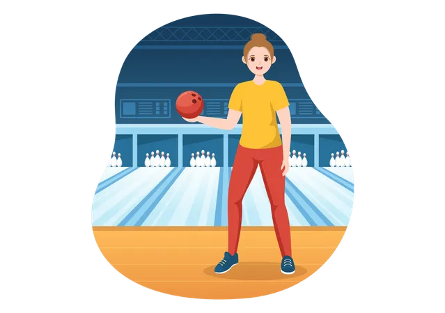 Girl holding bowling ball Illustration