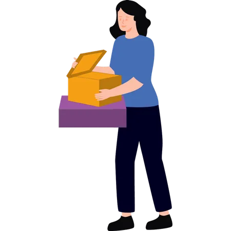 The Girl Is Holding A Box Illustration