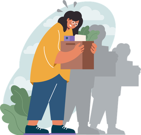 Girl holding box and fired from job  Illustration