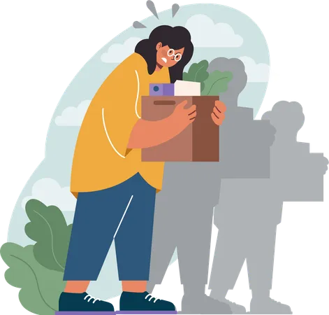 Girl holding box and fired from job  Illustration