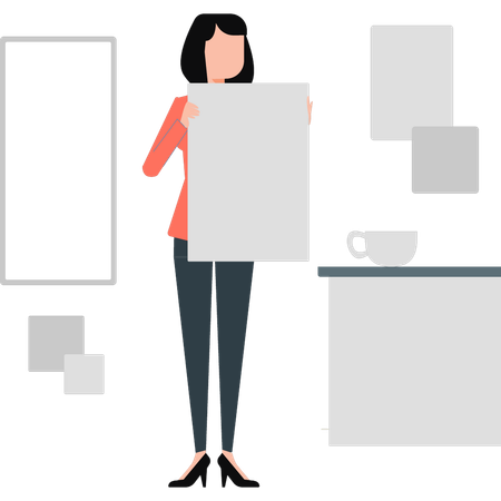 Girl holding box in bathroom  Illustration