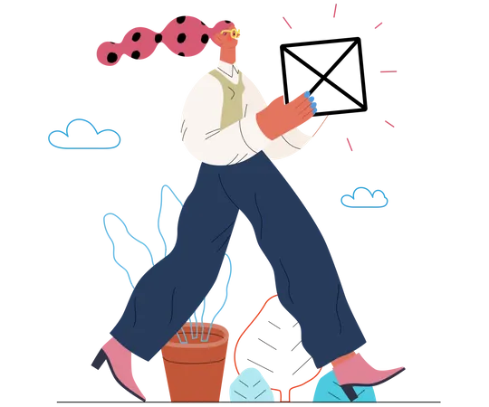 Girl holding box in hand  Illustration