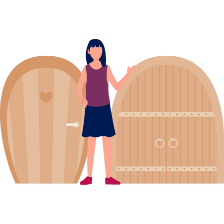 Girl holding cage door  Illustration