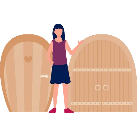 Girl holding cage door  Illustration