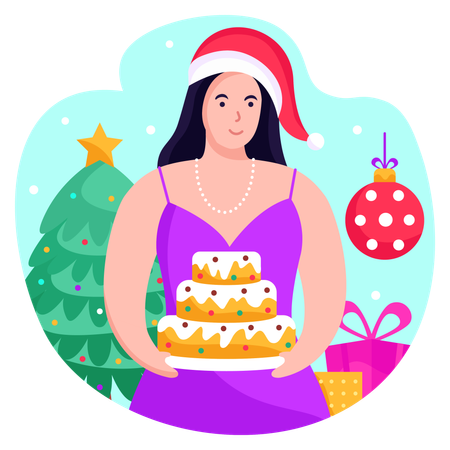 Girl Holding Cake  Illustration