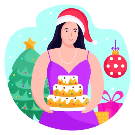 Girl Holding Cake  Illustration