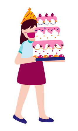Girl holding cake Illustration