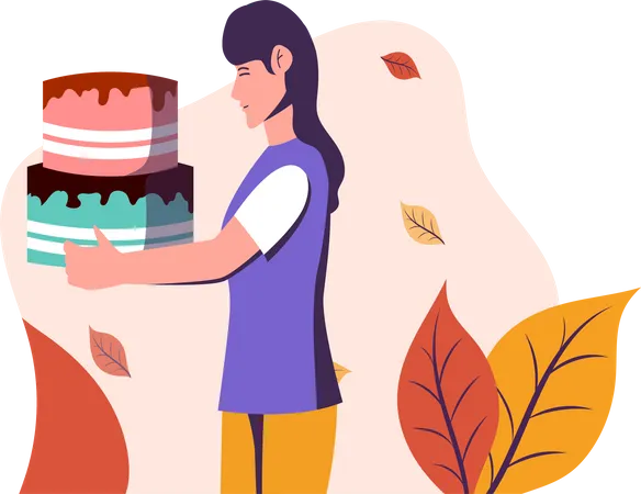 Girl holding cake  イラスト