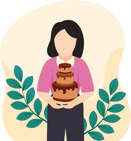 Girl holding cake  Illustration