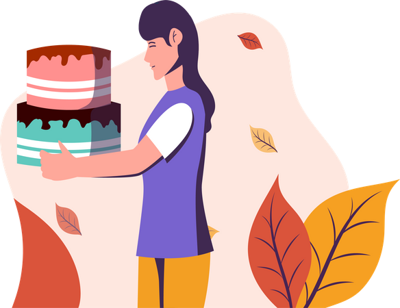 Girl holding cake  Illustration