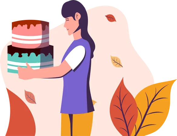 Girl holding cake  Illustration