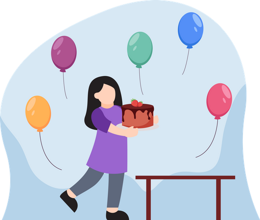 Girl holding cake  Illustration