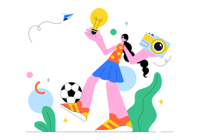 Girl holding camera with idea  Illustration