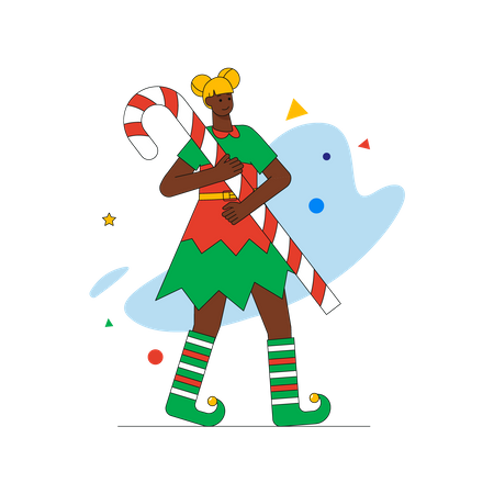 Girl holding candy cane  Illustration