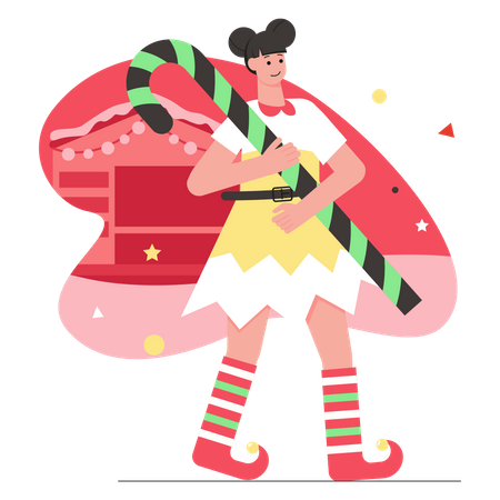 Girl holding candy cane  Illustration