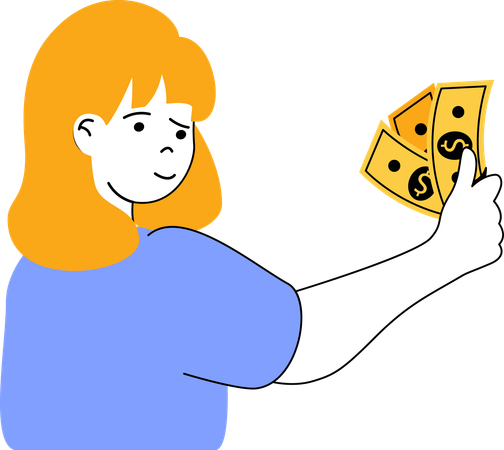 Girl holding cash note  Illustration