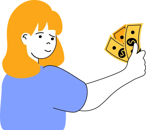 Girl holding cash note  Illustration