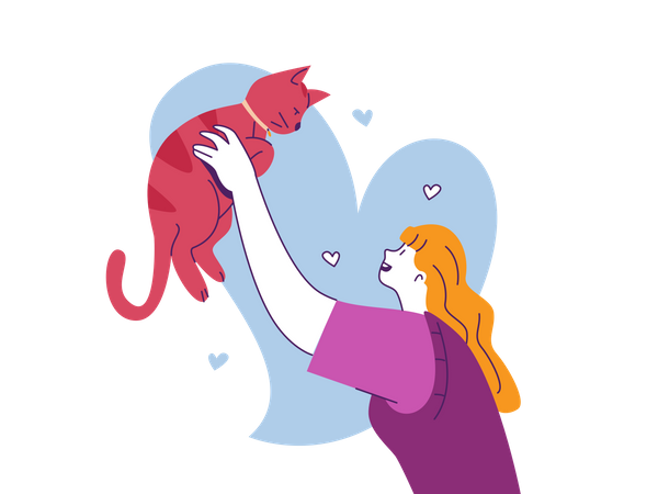 Girl holding cat Illustration