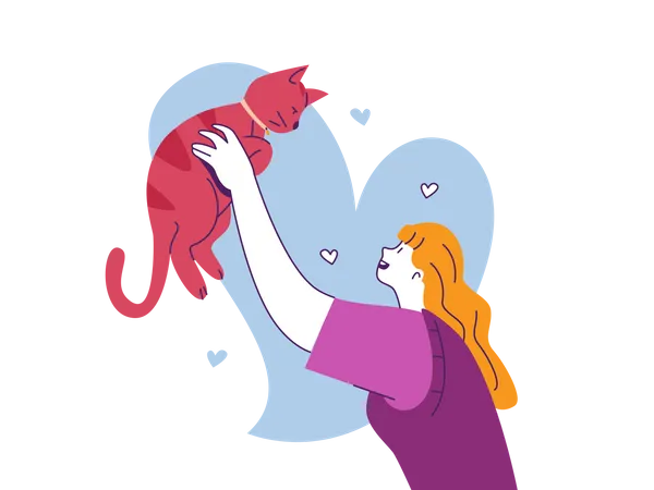 Girl holding cat  Illustration