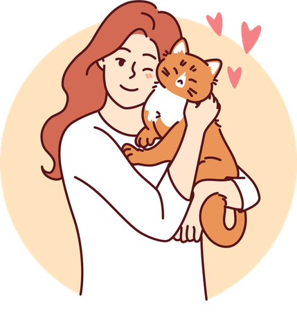 Girl holding cat  Illustration