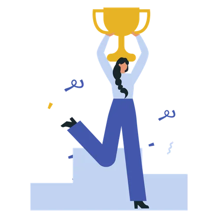 Girl holding Championship Win cup  Illustration