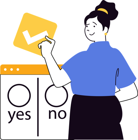 Girl holding check mark for selecting yes and no  Illustration