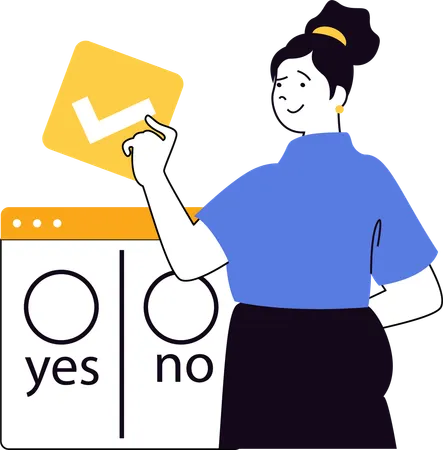 Girl holding check mark for selecting yes and no  Illustration