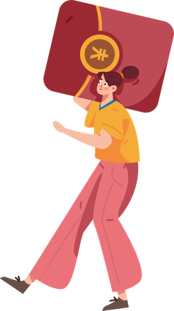 Girl holding chinese envelope  Illustration