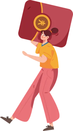 Girl holding chinese envelope  Illustration