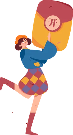 Girl holding chinese envelope  Illustration