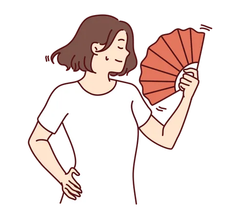 Girl holding chinese fan  Illustration