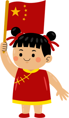 Girl holding chinese flag  Illustration