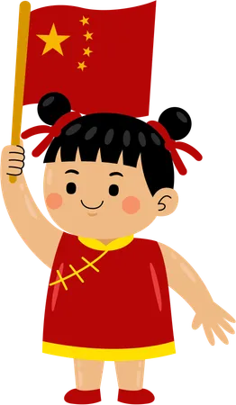 Girl holding chinese flag  Illustration