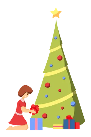 Girl holding christmas gift  Illustration