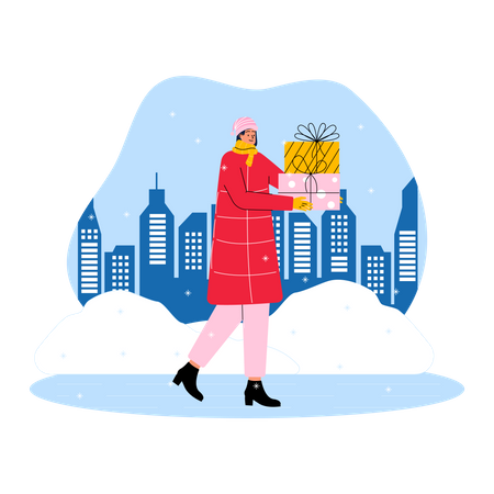 Girl holding christmas gifts  Illustration