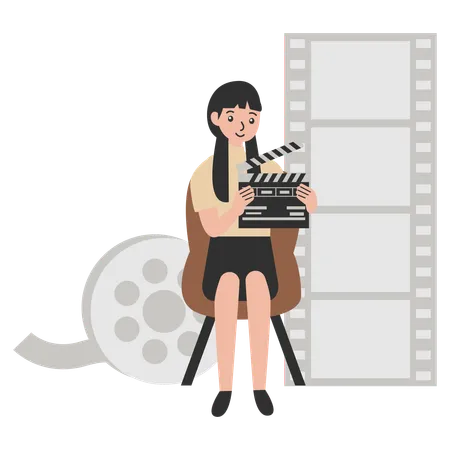 Girl holding clapper board while  showing Cinematic presence  Illustration