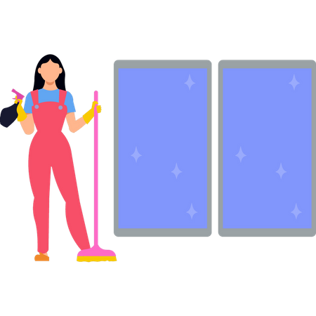 Girl holding cleaning brush and a shower Illustration