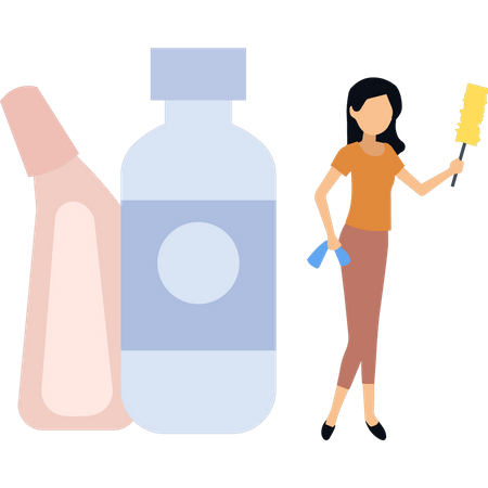 Girl holding cleaning brush  Illustration