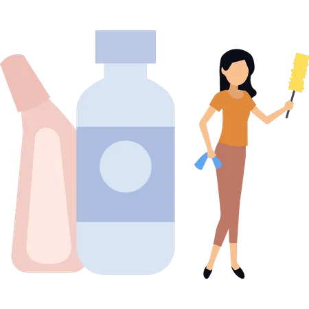 Girl holding cleaning brush  Illustration