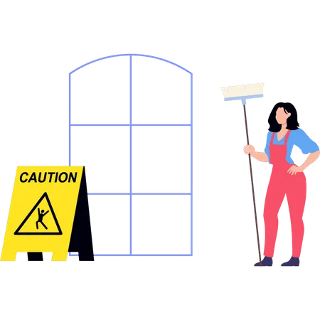 The Girl Is Holding A Cleaning Wiper Illustration