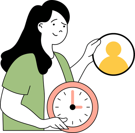 Girl holding clock while selecting employee  Illustration