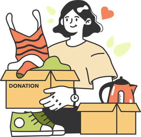 Girl holding clothes box for donation  Illustration