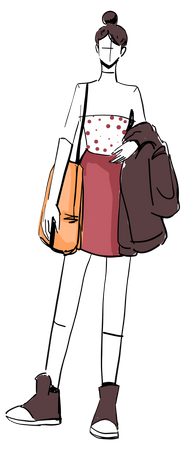 Girl holding coat Illustration