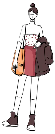 Girl holding coat  Illustration