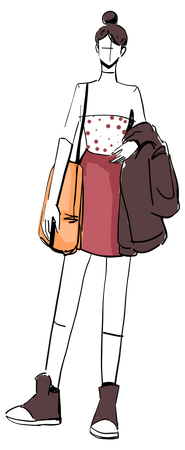 Girl holding coat  Illustration