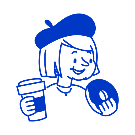 Girl Holding Coffee and Donut  Illustration