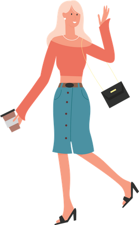 Girl holding coffee and walking  Illustration