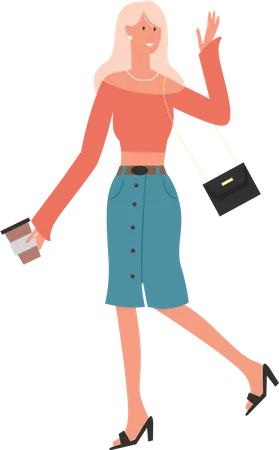 Girl holding coffee and walking  Illustration